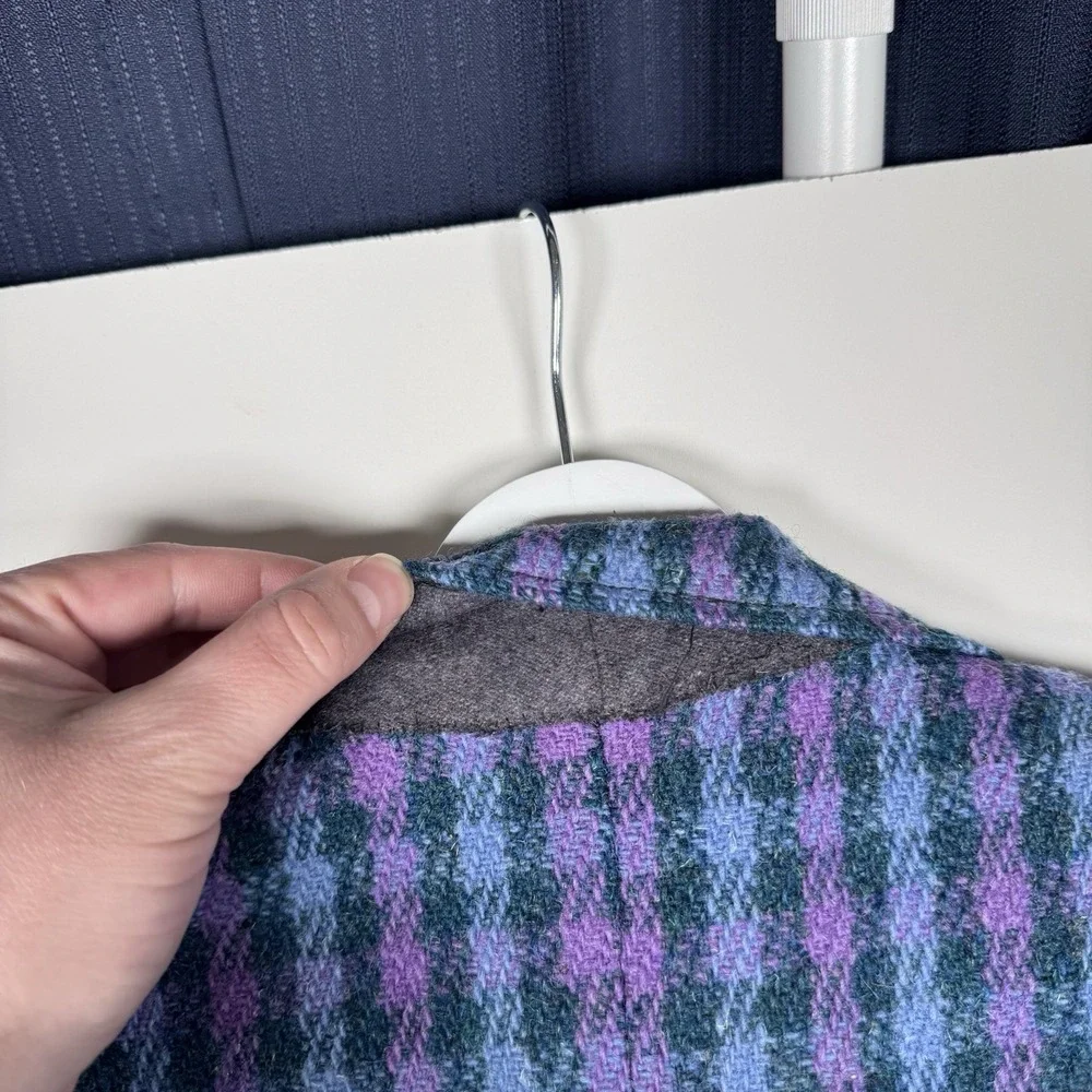 Vintage 80s ALEXANDRE Harris Tweed Wool Blazer Plaid Blue Purple - Fitted Large